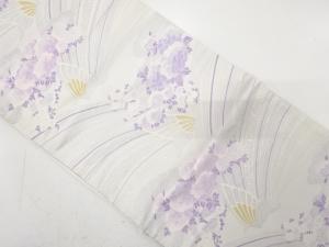 蝶に菊・牡丹模様織り出し　袋帯